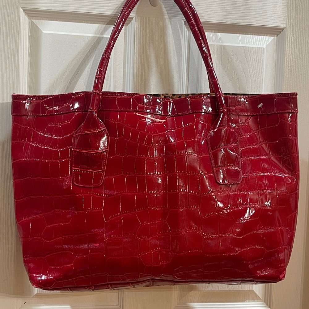 Red Crocodile Embossed Tote Bag